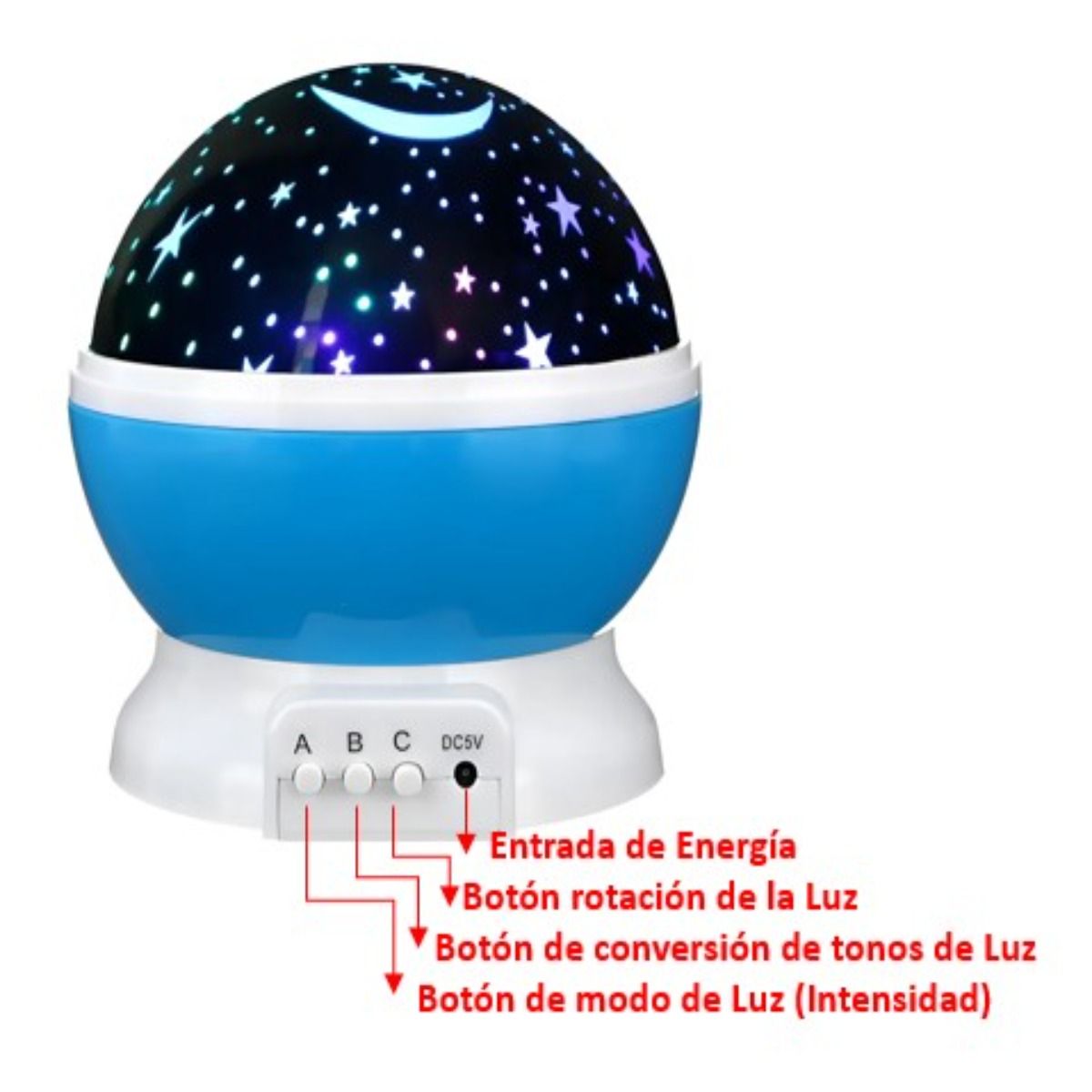 MOVI - Lámpara LED Proyector de Estrellas Infantil  Luz Nocturna Espantacucos Azul