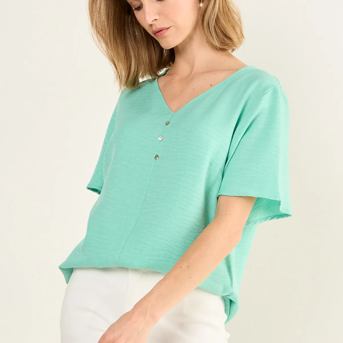 MA GRIFFE - Blusa Escote V Mujer Verde Magriffe