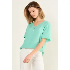 MA GRIFFE - Blusa Escote V Mujer Verde Magriffe