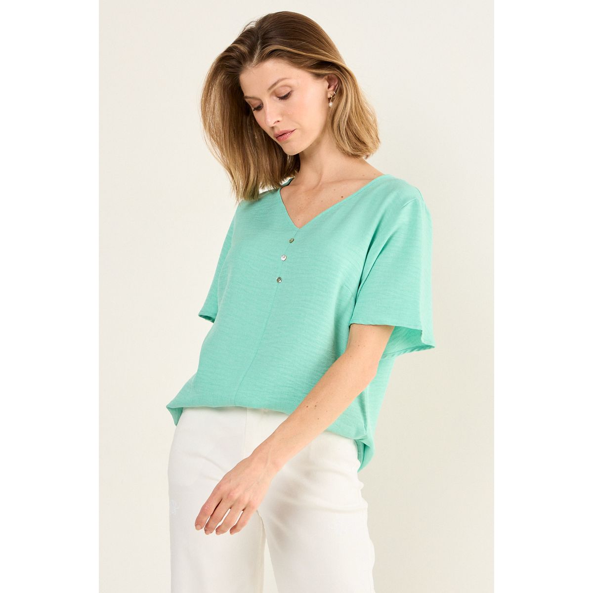 MA GRIFFE - Blusa Escote V Mujer Verde Magriffe