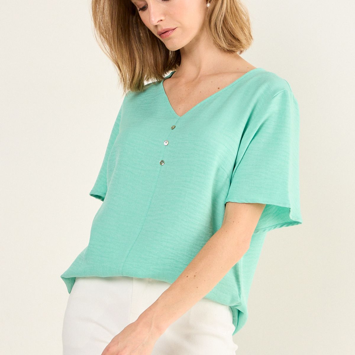 MA GRIFFE - Blusa Escote V Mujer Verde Magriffe