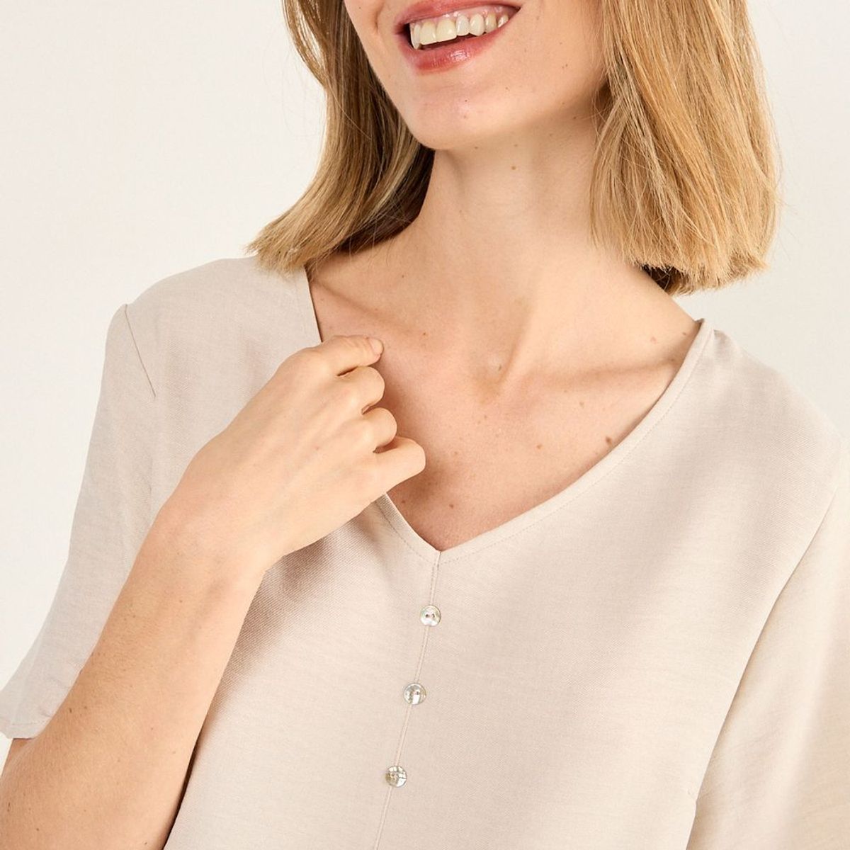 MA GRIFFE - Blusa Escote V Mujer Beige Magriffe