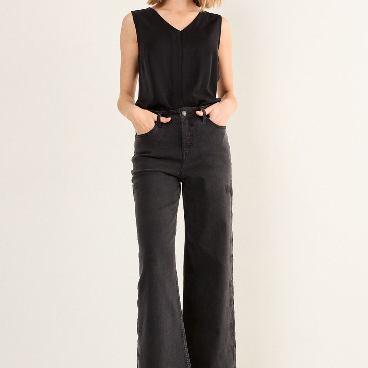 MA GRIFFE - Jeans Flare Mujer Negro Magriffe