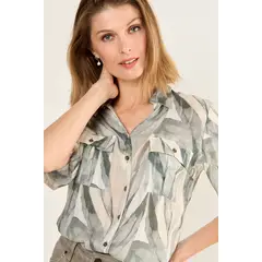 MA GRIFFE - Blusa Camisera Con Bolsillos Mujer Avellana Magriffe