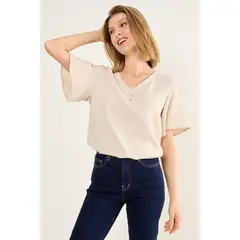 MA GRIFFE - Blusa Escote V Mujer Beige Magriffe