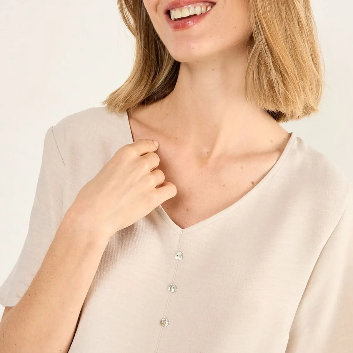 MA GRIFFE - Blusa Escote V Mujer Beige Magriffe