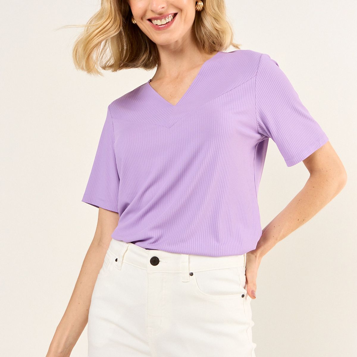 MA GRIFFE - Polera Manga Corta Mujer Morado Magriffe