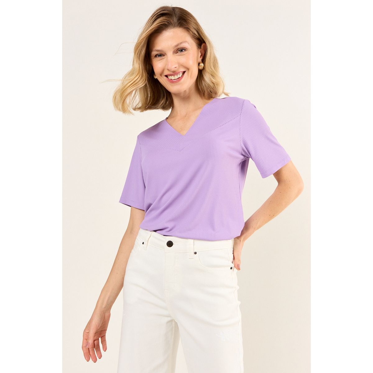 MA GRIFFE - Polera Manga Corta Mujer Morado Magriffe