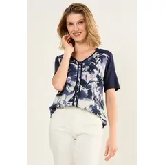 MA GRIFFE - Polera Doble Tela Mujer Azul Magriffe