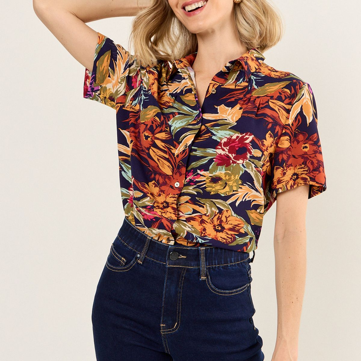 MA GRIFFE - Blusa Camisera Estampada Mujer Azul Magriffe