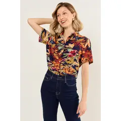 MA GRIFFE - Blusa Camisera Estampada Mujer Azul Magriffe