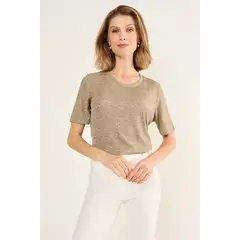 MA GRIFFE - Polera Acanalada Argolla Mujer Beige Magriffe