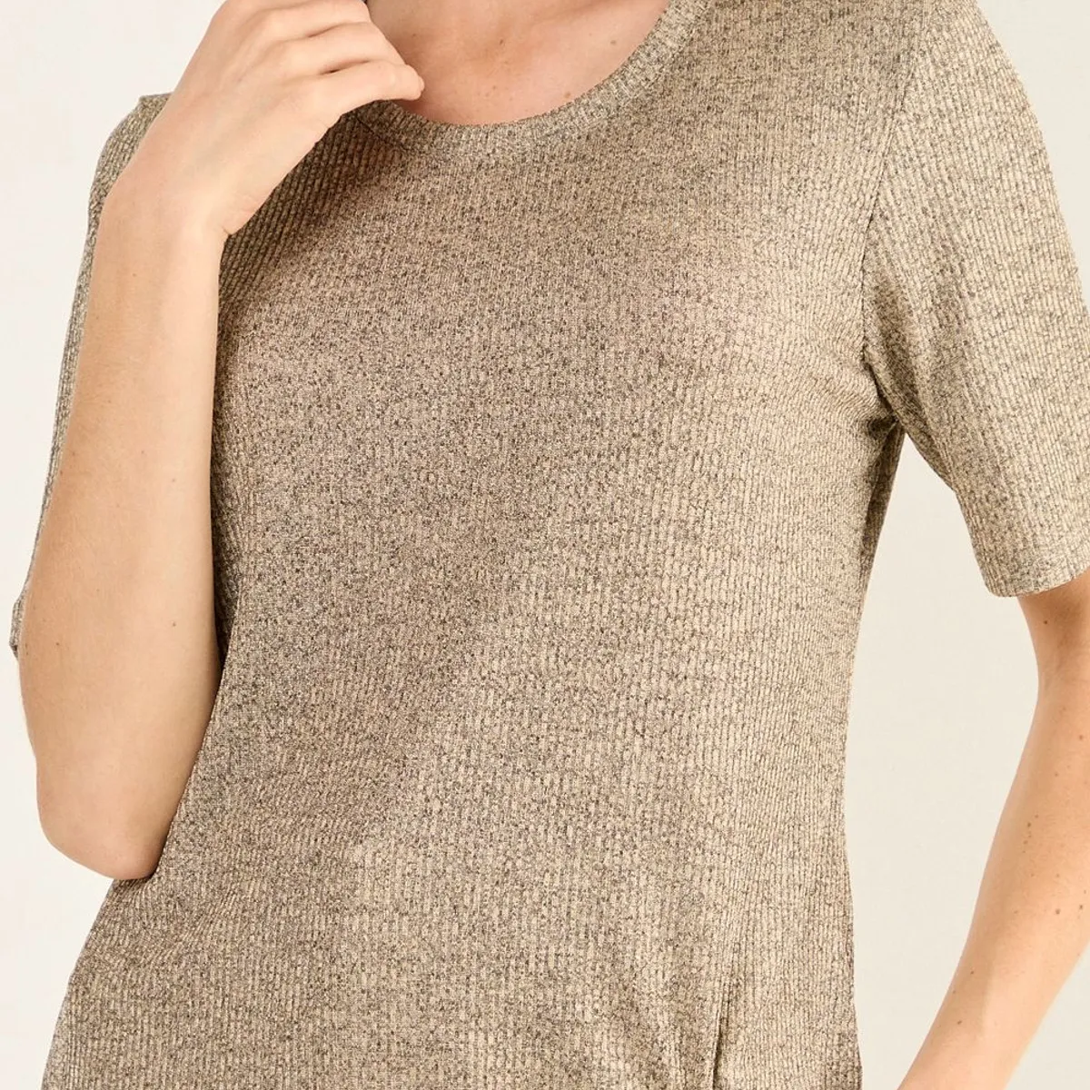 MA GRIFFE - Polera Acanalada Argolla Mujer Beige Magriffe