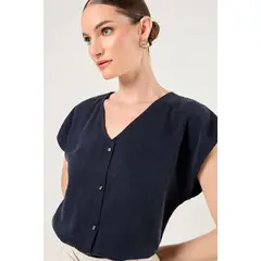 MA GRIFFE - Blusa De Lyocel Escote En V Mujer Azul Magriffe