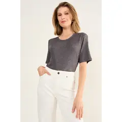 MA GRIFFE - Polera Acanalada Argolla Mujer Gris Magriffe