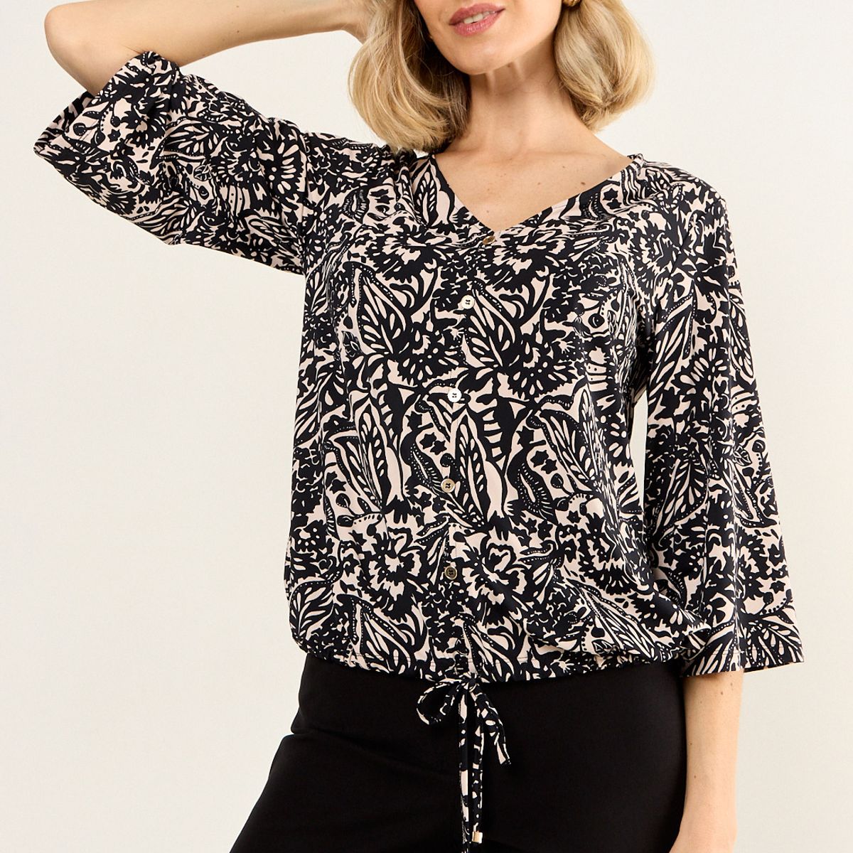MA GRIFFE - Polera Escote En V Mujer Crudo Magriffe