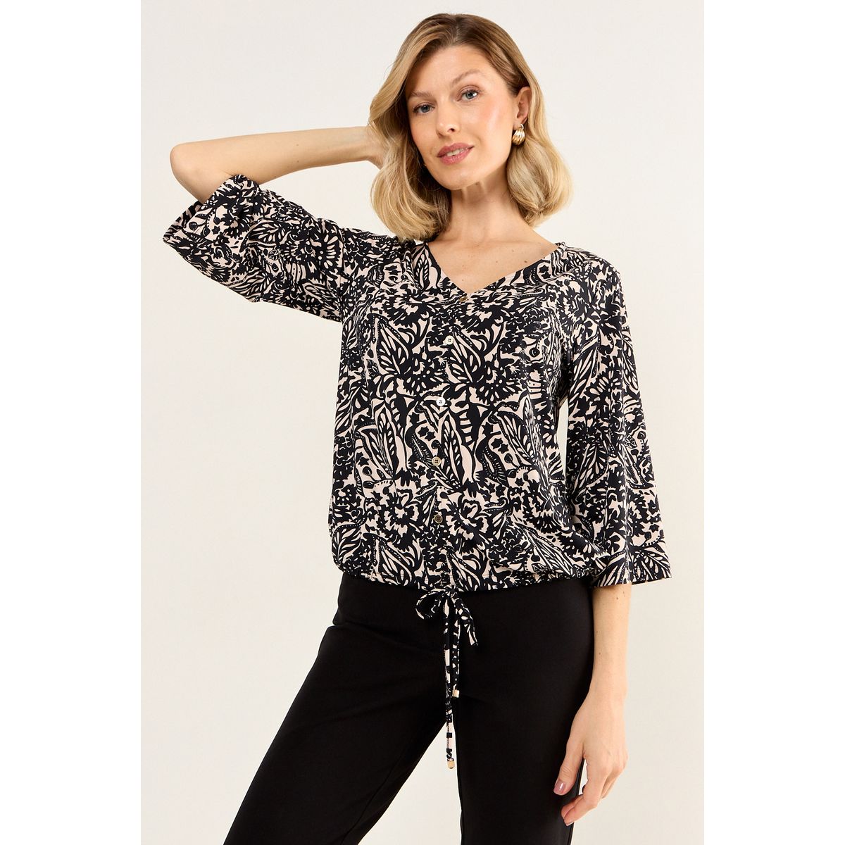 MA GRIFFE - Polera Escote En V Mujer Crudo Magriffe
