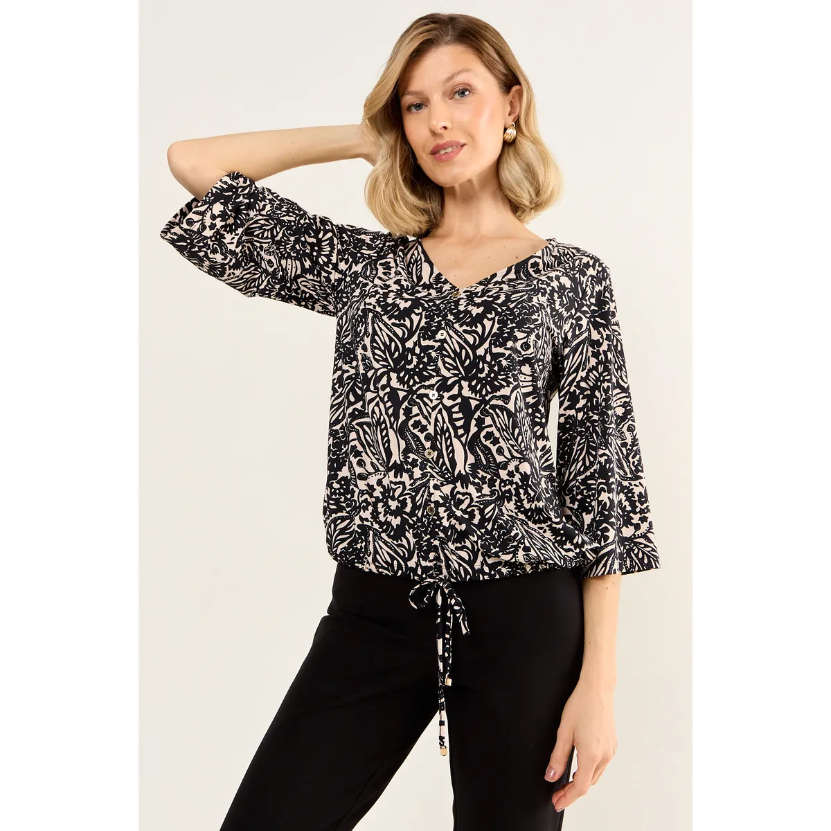 MA GRIFFE - Polera Escote En V Mujer Crudo Magriffe