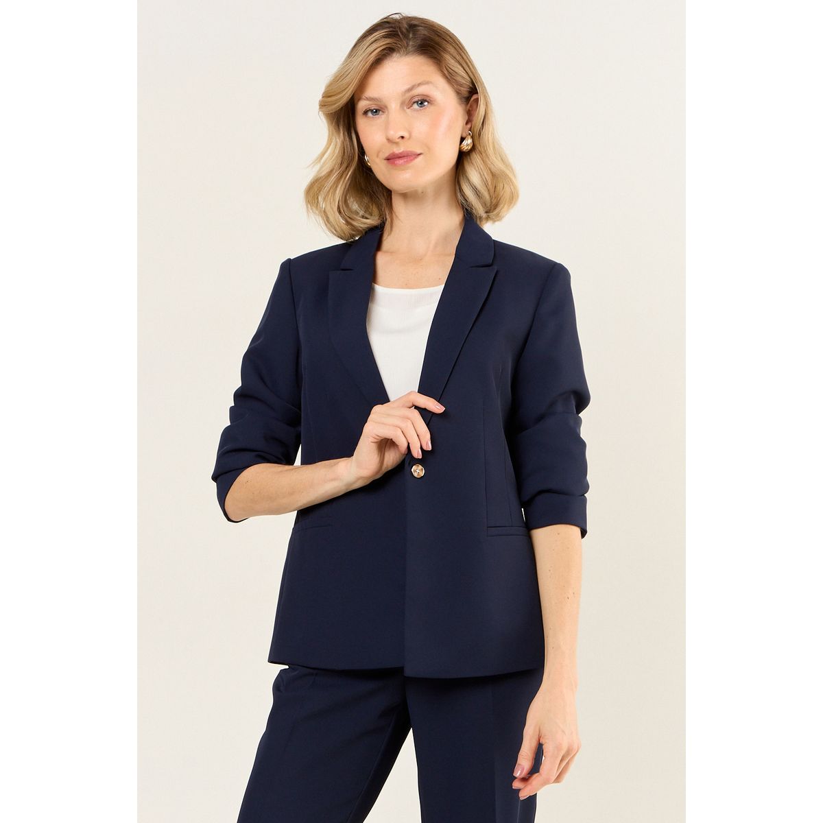 MA GRIFFE - Blazer Abotonado Con Solapa Mujer Azul Magriffe