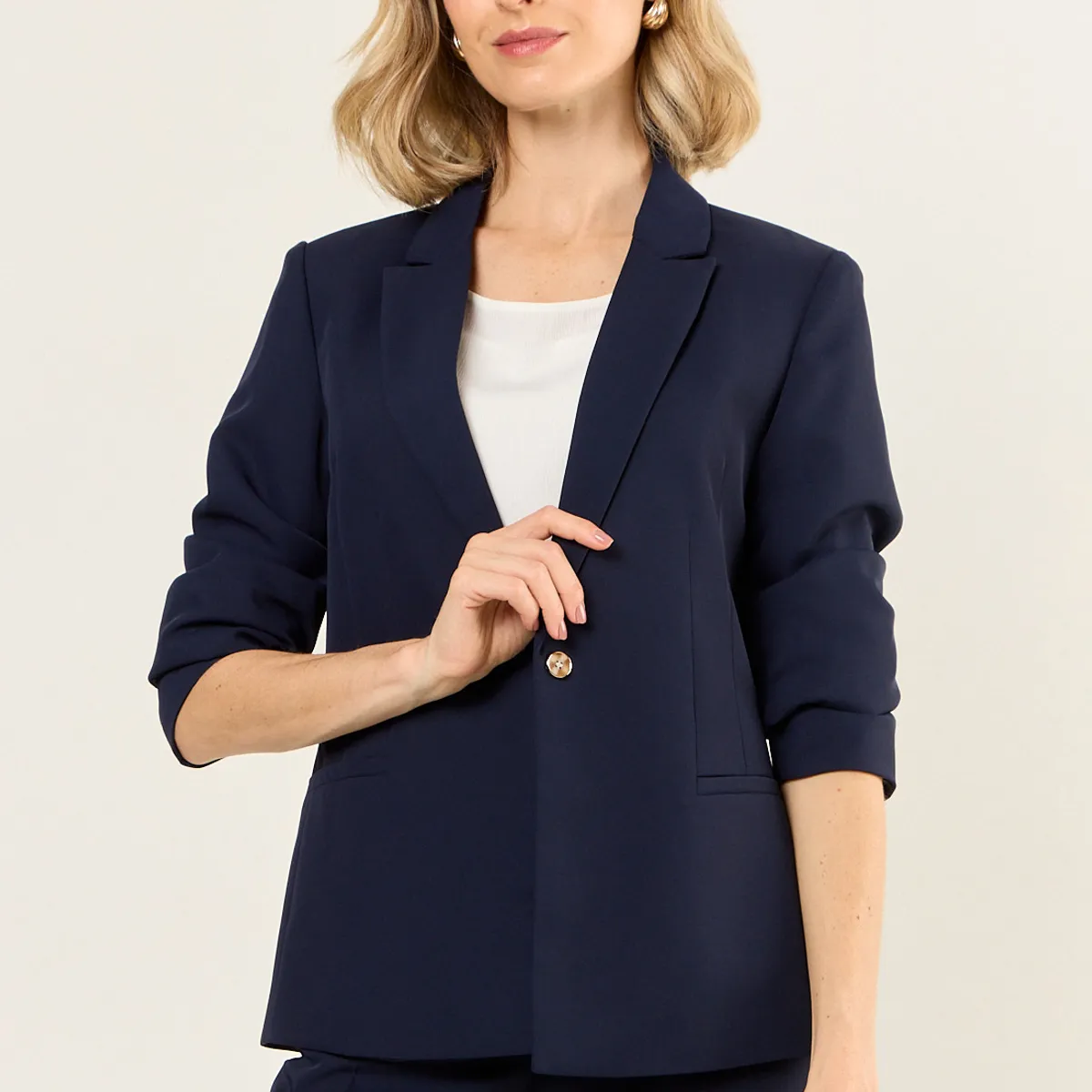 MA GRIFFE - Blazer Abotonado Con Solapa Mujer Azul Magriffe