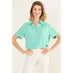 MA GRIFFE - Blusa Camisera Manga Corta Mujer Verde Magriffe