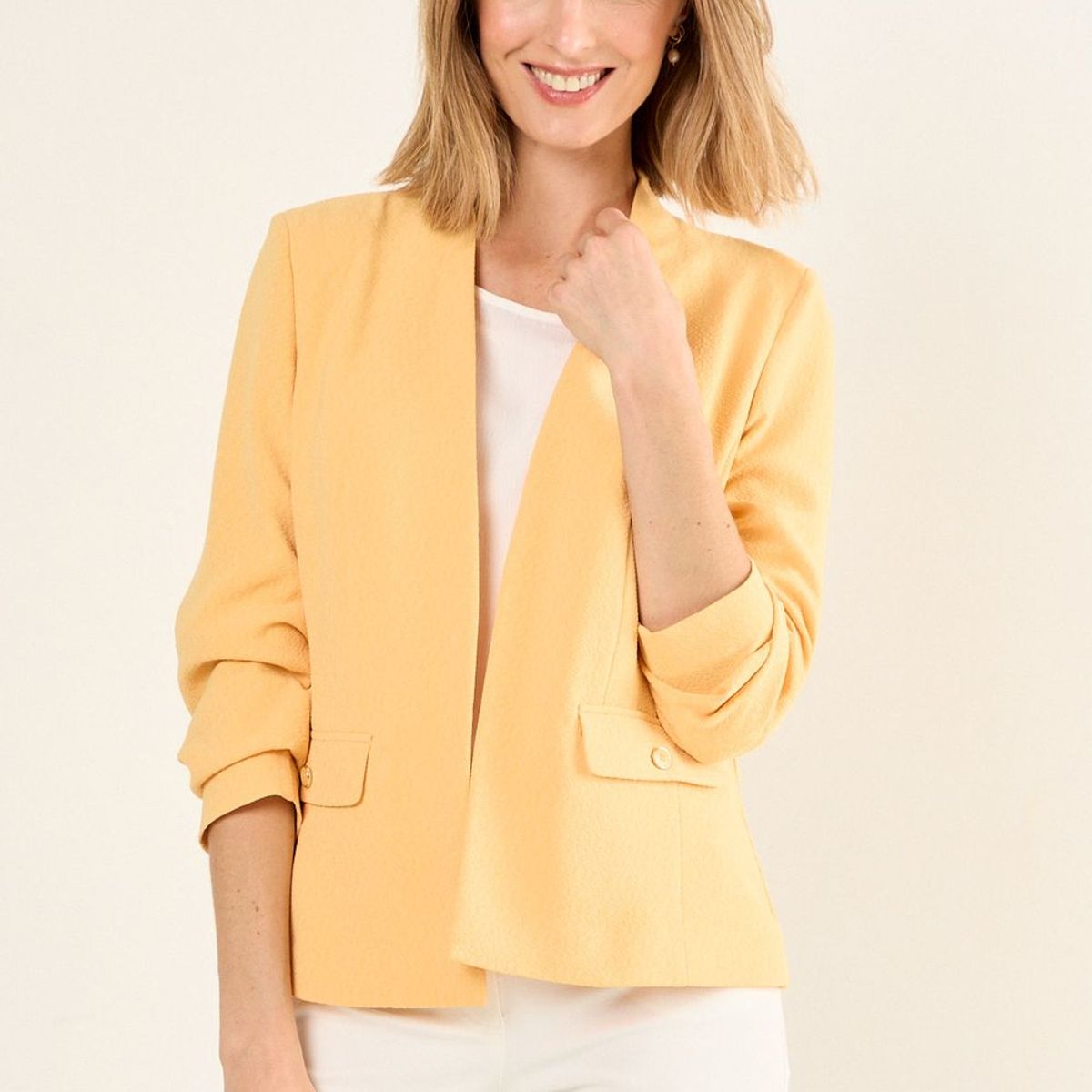 MA GRIFFE - Blazer Sin Solapa Mujer Naranjo Magriffe