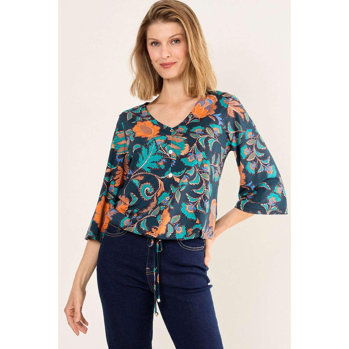 MA GRIFFE - Polera Escote En V Mujer Azul Magriffe