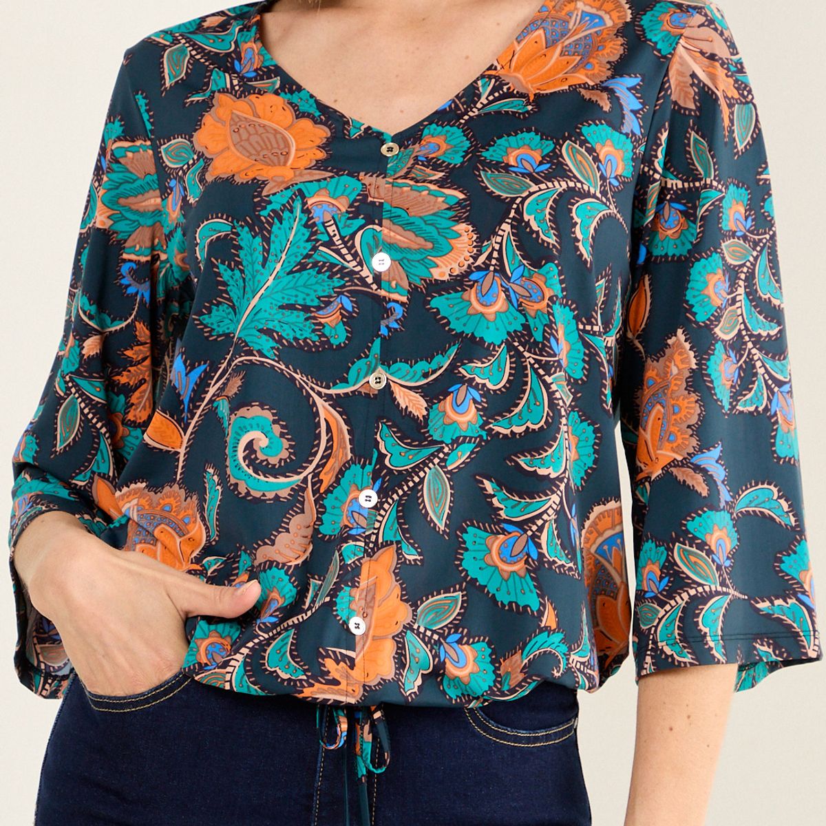 MA GRIFFE - Polera Escote En V Mujer Azul Magriffe