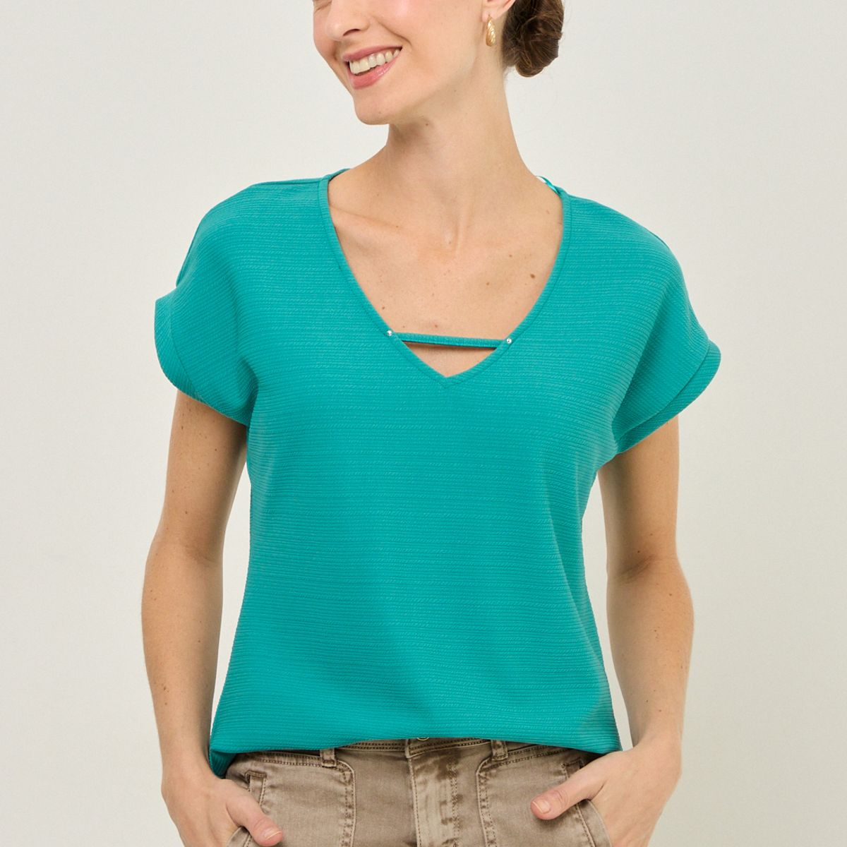 MA GRIFFE - Polera Escote En V Mujer Verde Magriffe