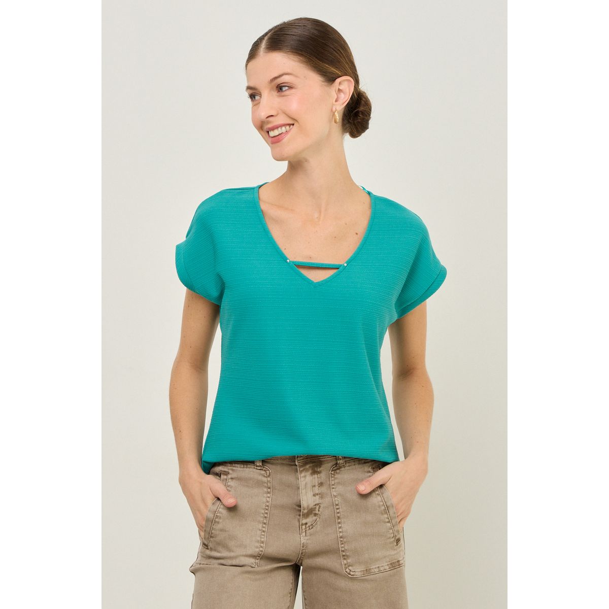 MA GRIFFE - Polera Escote En V Mujer Verde Magriffe