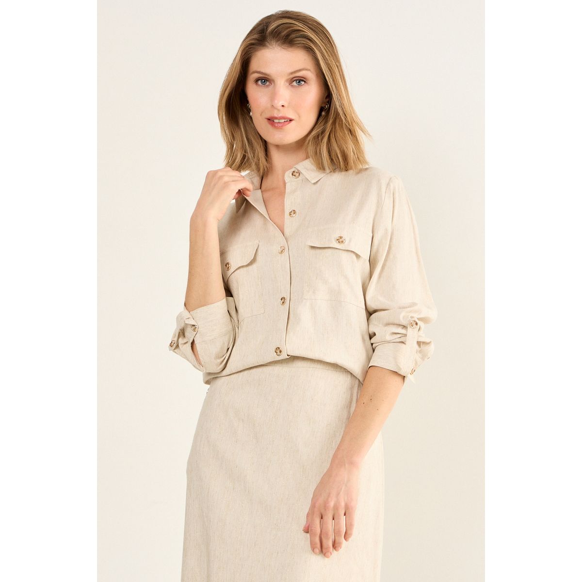 MA GRIFFE - Casaca Lino Mujer Beige Magriffe