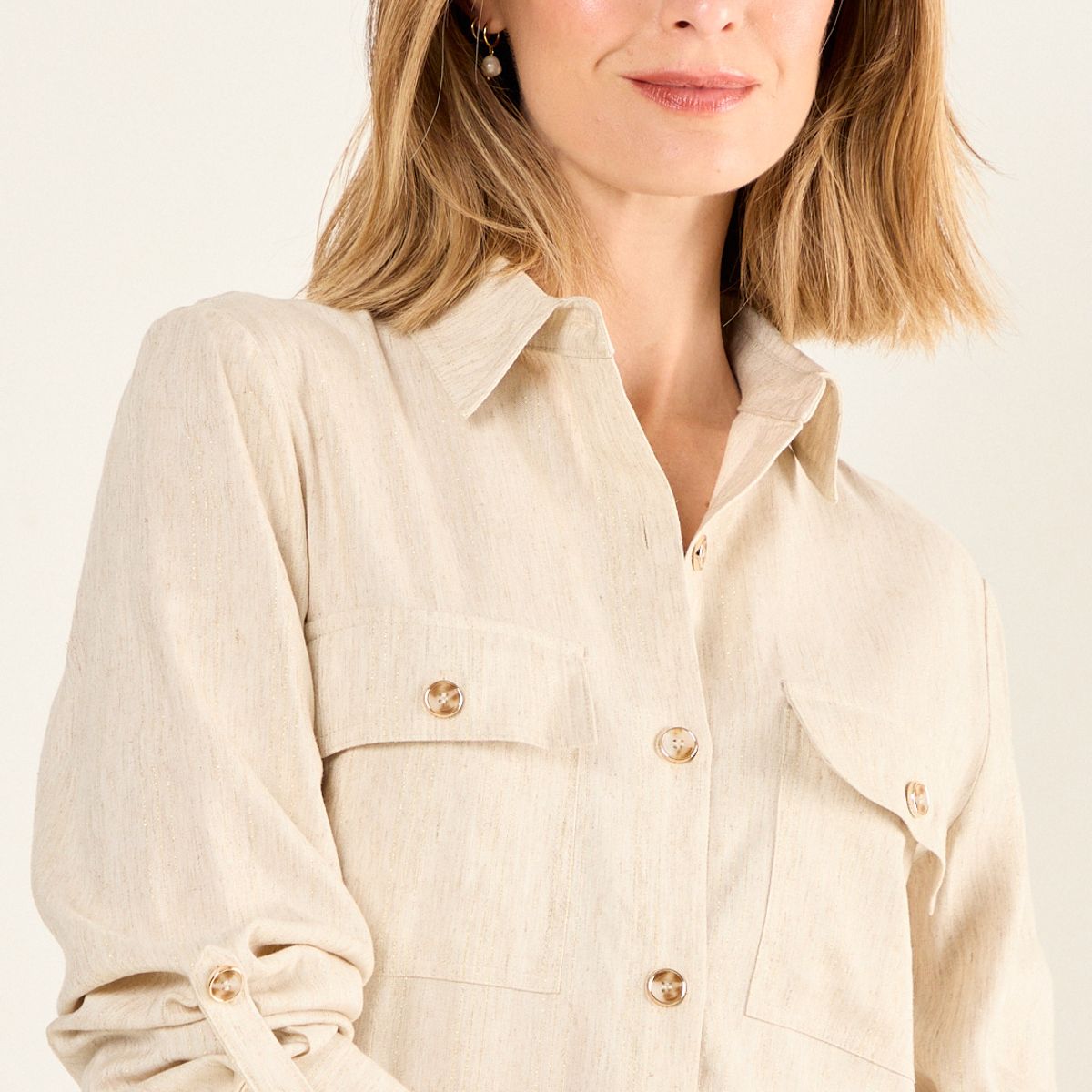 MA GRIFFE - Casaca Lino Mujer Beige Magriffe