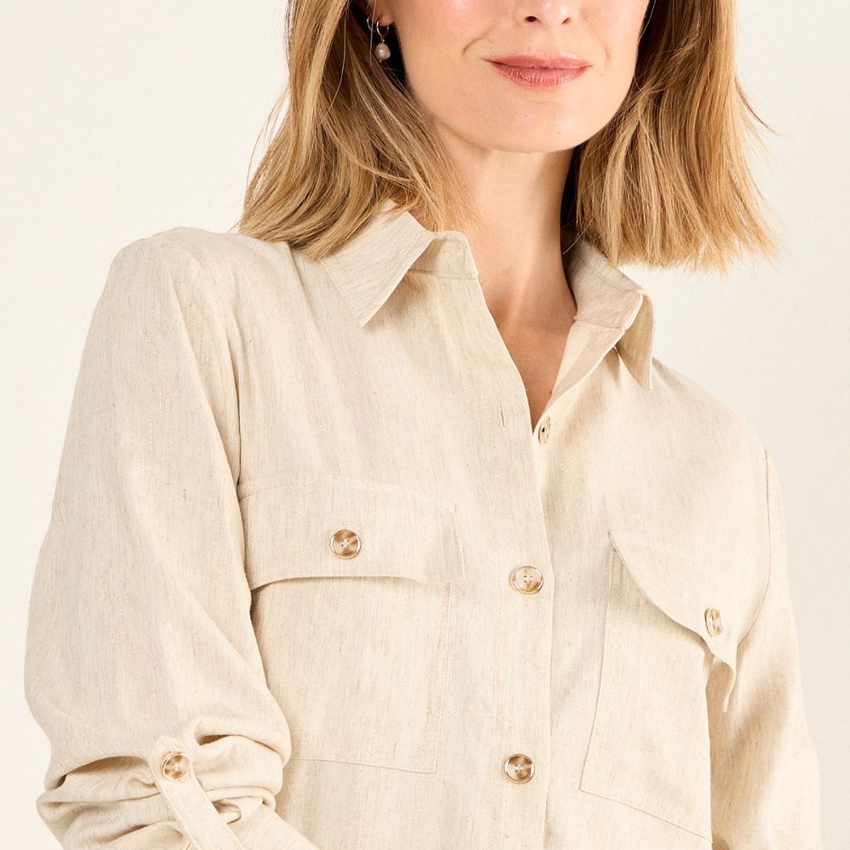 MA GRIFFE - Casaca Lino Mujer Beige Magriffe