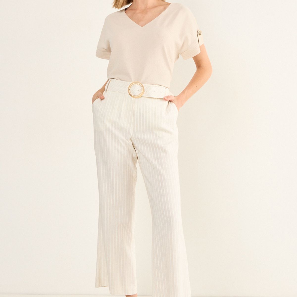 MA GRIFFE - Pantalon Wide Mujer Crudo Magriffe