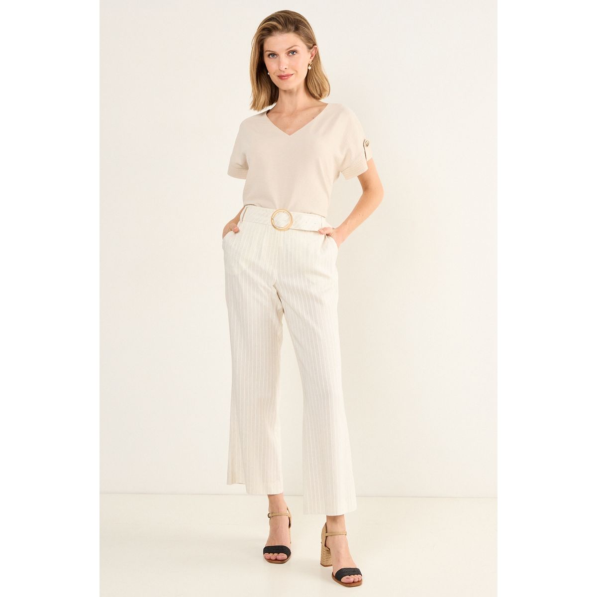 MA GRIFFE - Pantalon Wide Mujer Crudo Magriffe