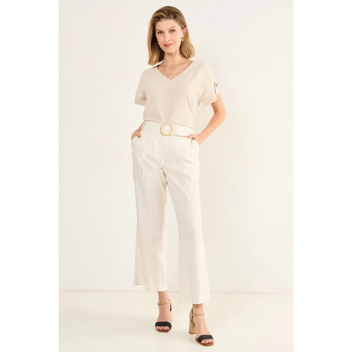 MA GRIFFE - Pantalon Wide Mujer Crudo Magriffe