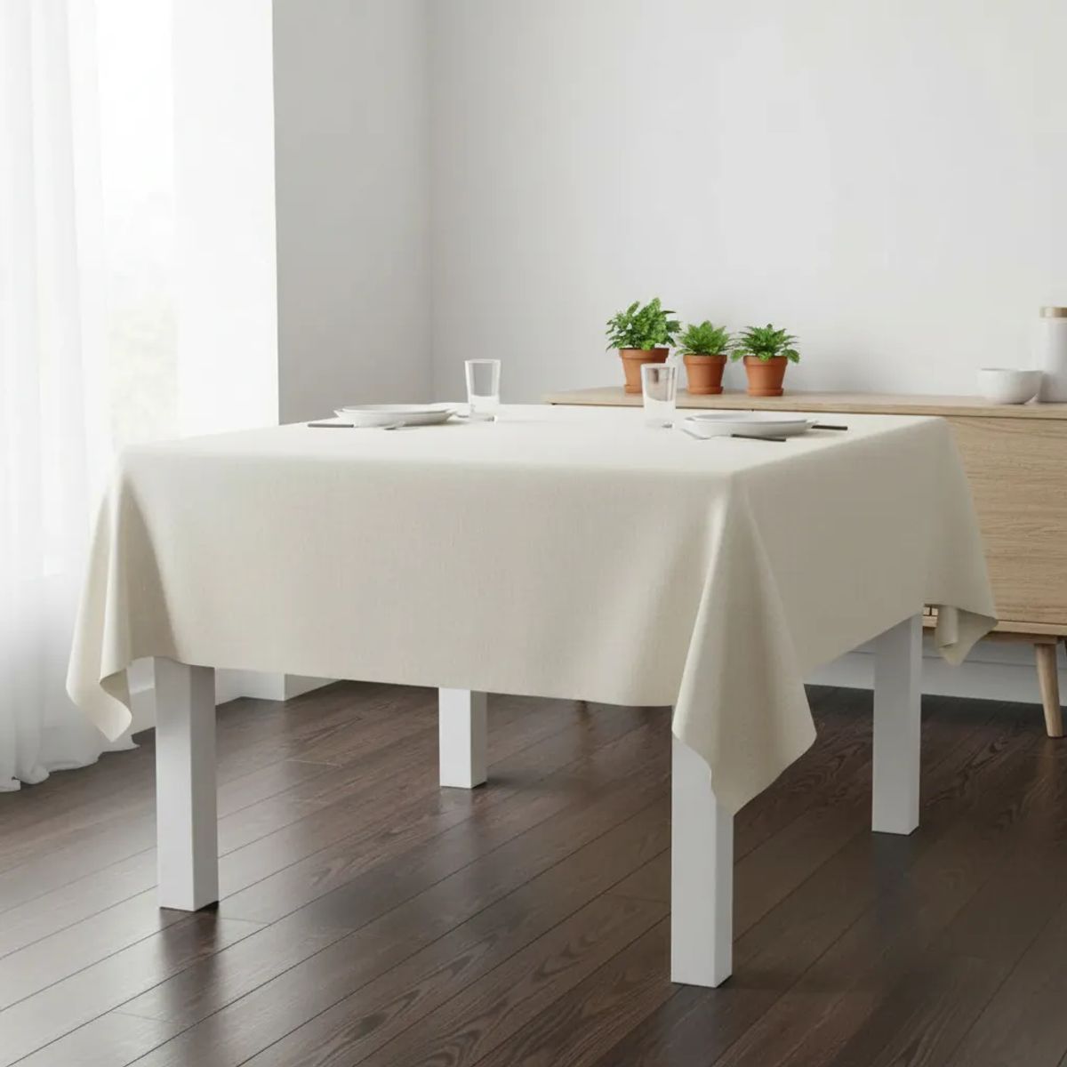 GENERICO - Mantel cuadrado 150x150 cm Algodón Crea color Crudo Acron Studio