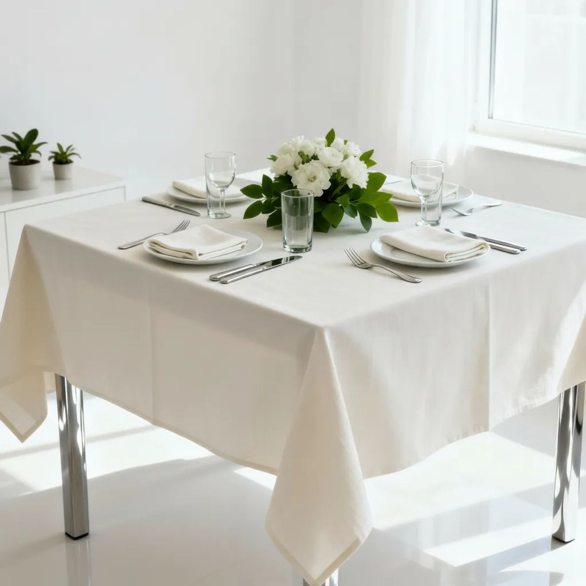 GENERICO - Pack x 5 Manteles cuadrados 150x150 cm Algodón Crea color Crudo Acron Studio