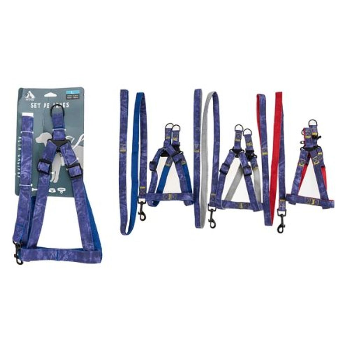 GENERICO - Set de arnés step in y correa denim de nylon 25cm color Azul