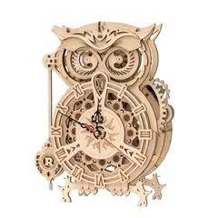 ROBOTIME - Reloj Búho Puzzle 3D ROKR LK503 Owl Clock Mecánico de Madera