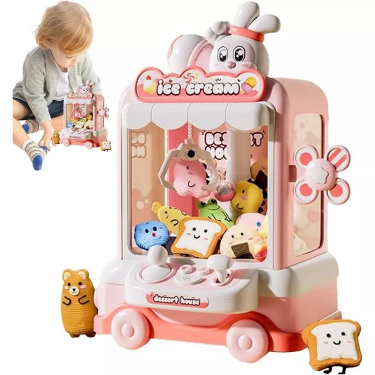 GENERICO - MINI MAQUINA DE GARRA O EXPENDEDORA MINI PELUCHE COLOR ROSA CON SONIDO Y LUCES WYM