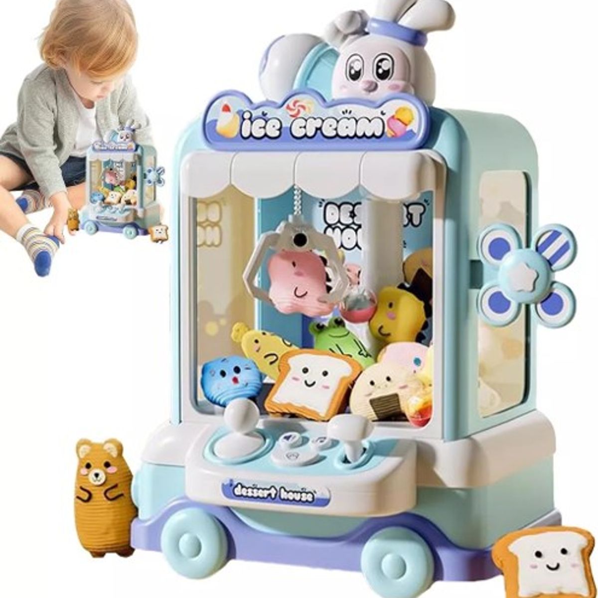 GENERICO - MINI MAQUINA DE GARRA O EXPENDEDORA MINI PELUCHE COLOR AZUL CON SONIDO Y LUCES WYM