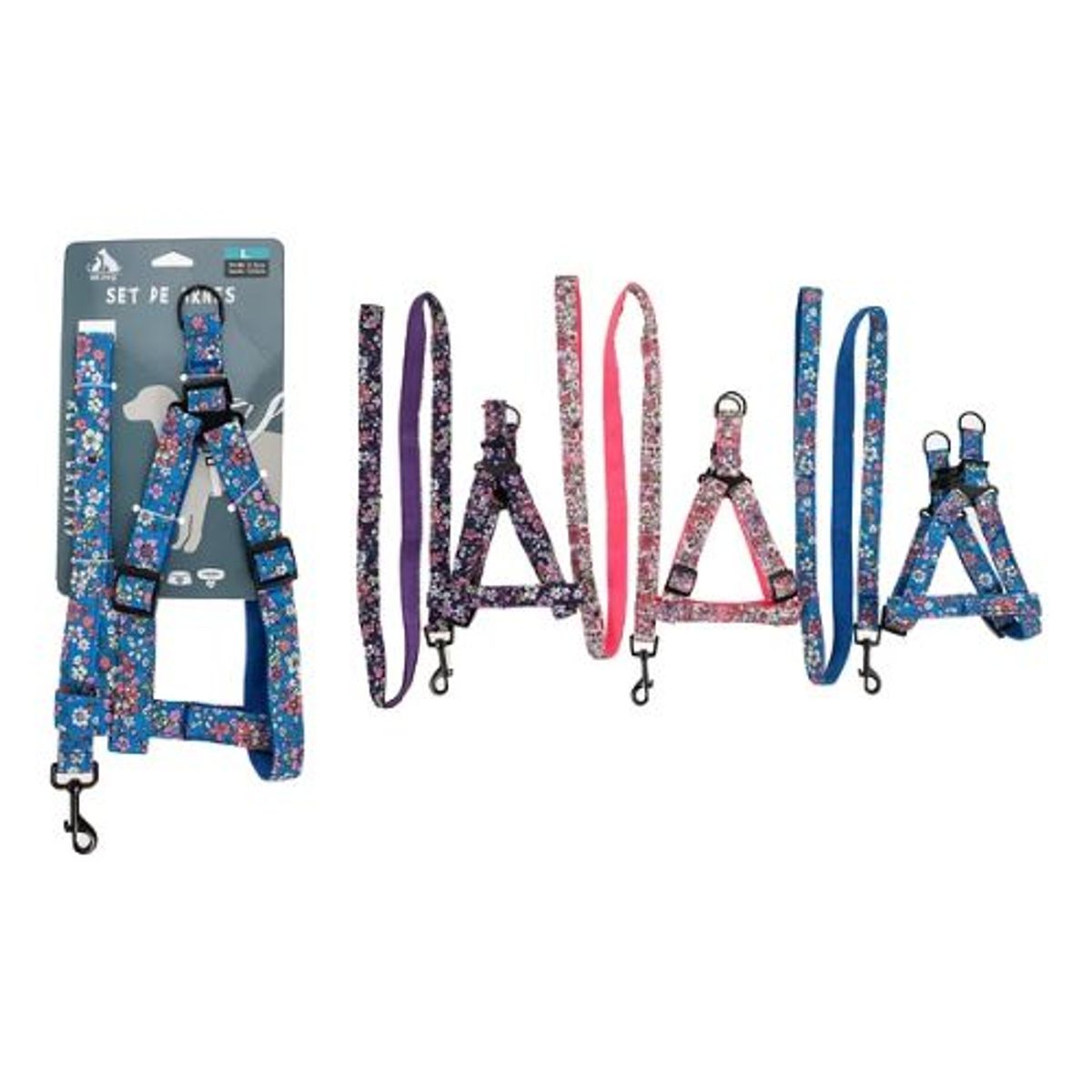 GENERICO - Set de arnés step in y correa deseño flores 25cm color Rosado