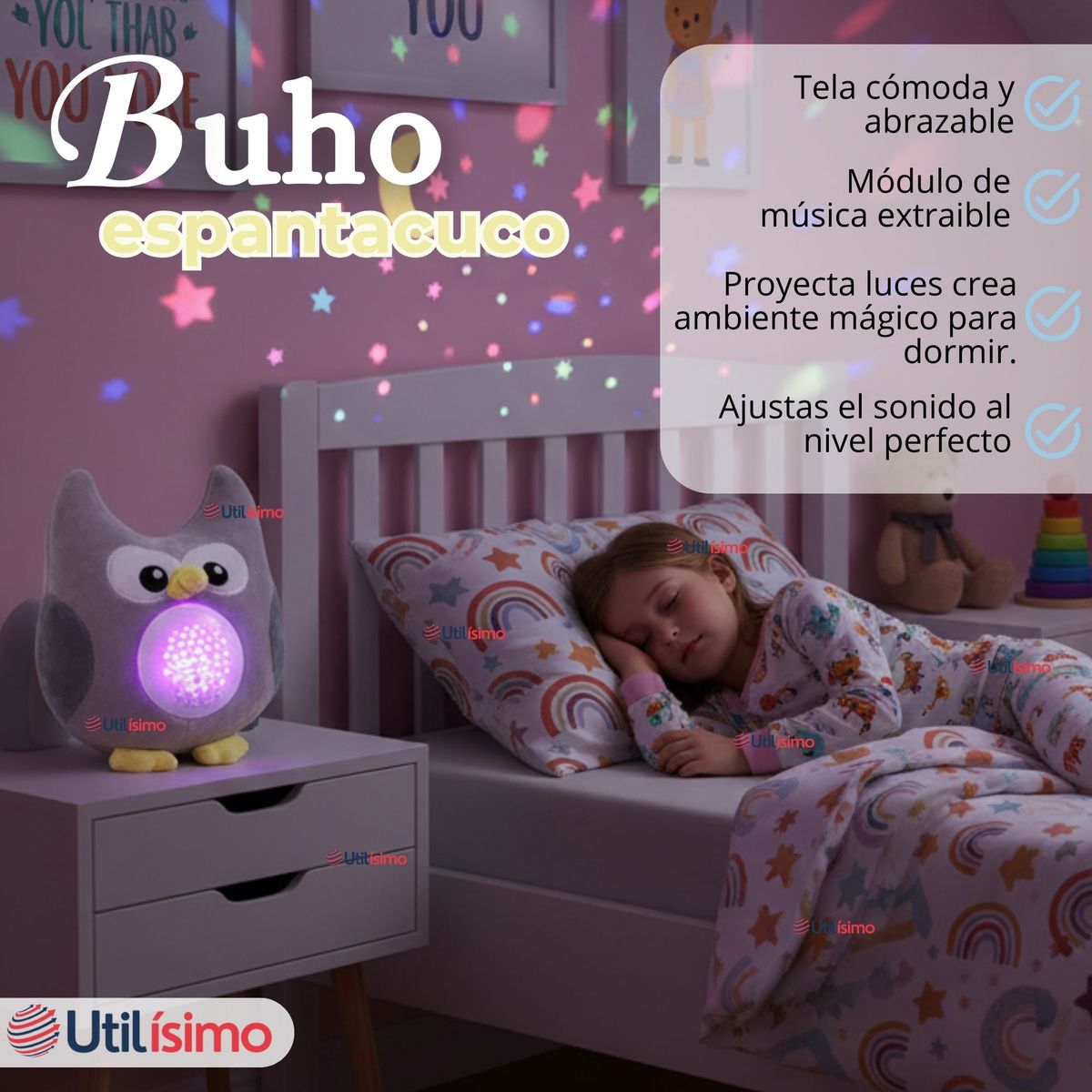JUMP KIDS - Peluche Búho Espantacuco Con Luz Y Sonido Para Bebé Niño Niña