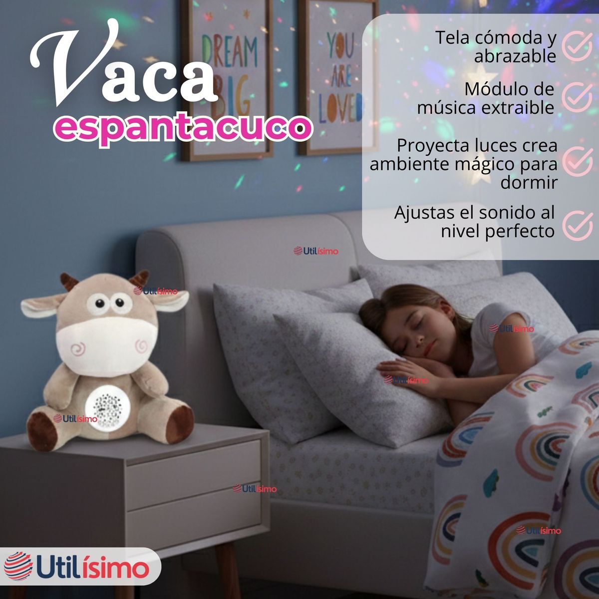 JUMP KIDS - Peluche Vaca Espantacuco Con Luz Y Sonido Para Bebé Niño Niña