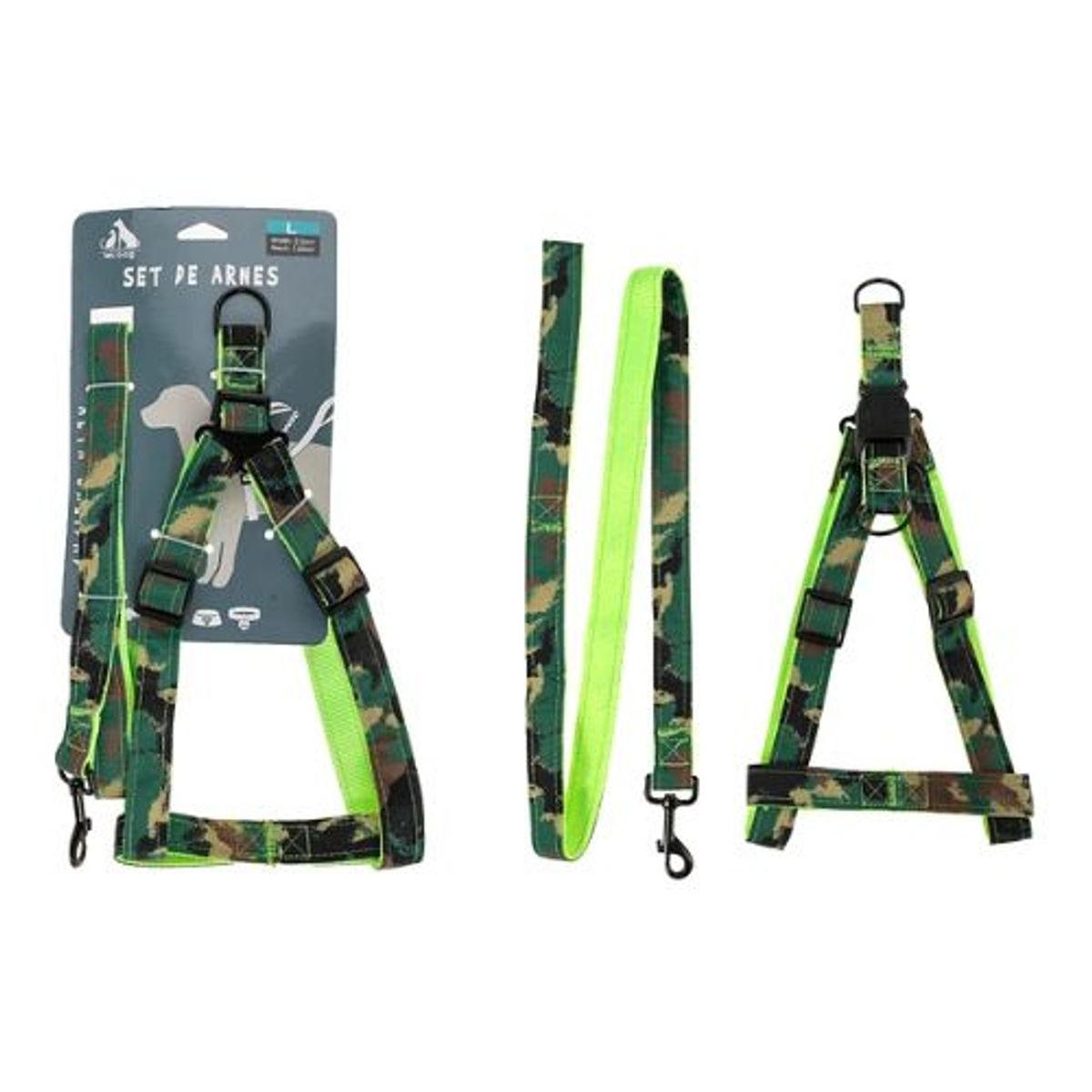 GENERICO - Set de arnés step in y correa camuflaje 25cm color Verde