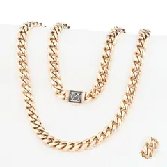 GENERICO - Cadena Oro Laminado 18k Tejido Cubana 10mm45cm broche plano negro excluvino