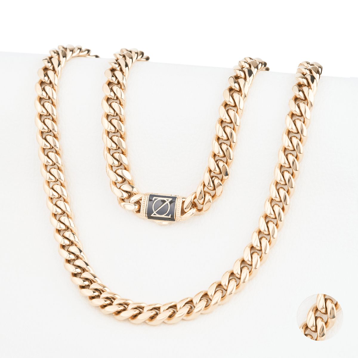 GENERICO - Cadena Oro Laminado 18k Tejido Cubana 10mm65cm broche plano negro exclusivo