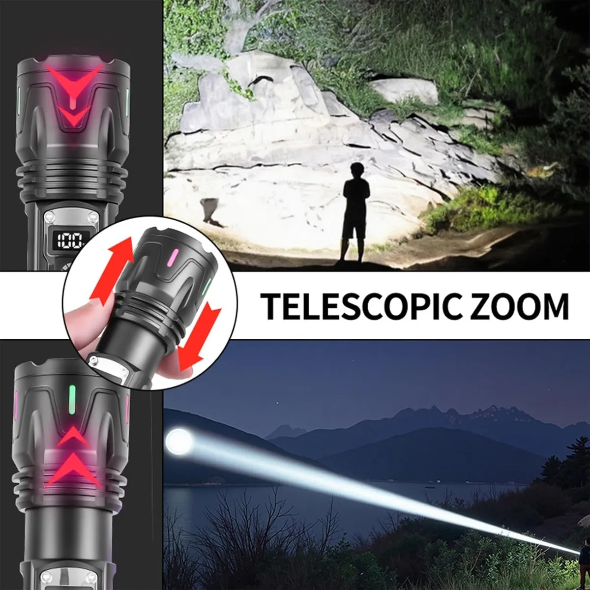 EVERSO - Linterna Led Largo Alcance Tactica Recargable Tipo-c 1000lm