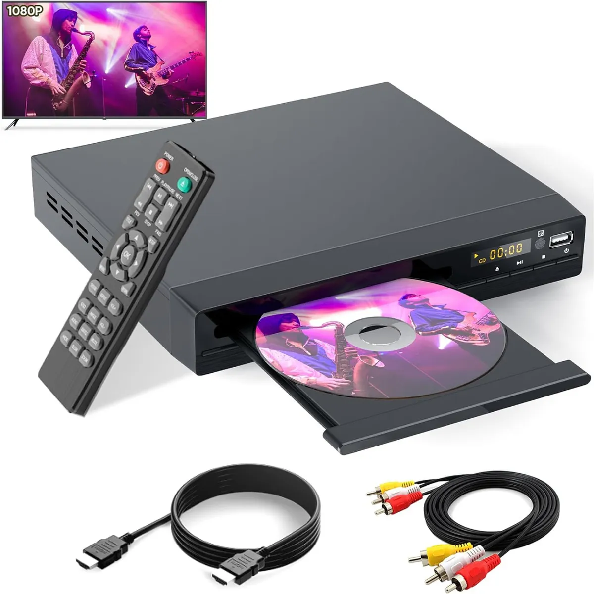 EVERSO - Reproductor De Dvd Cd Para Tv Hd 1080p Usb Con Cable Hdmi